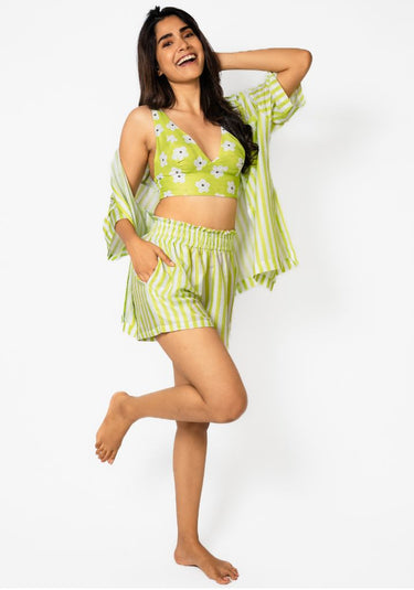 Green Striped Muslin – 3-Piece Beachwear Set