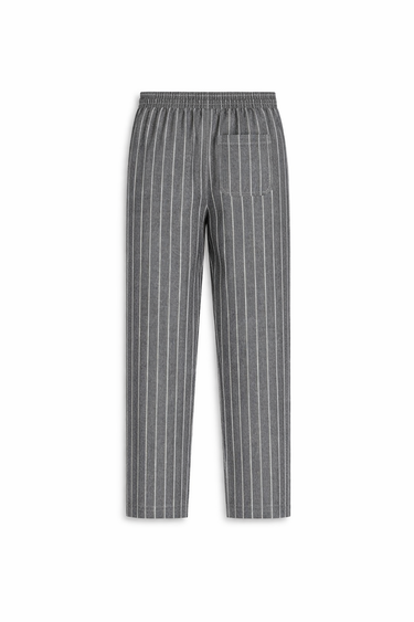 Grey Relaxed Striped Linen Pants