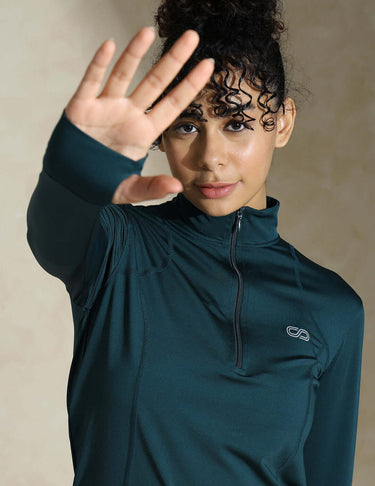 Shop-Women's Ath Runner Zip Neck Teal