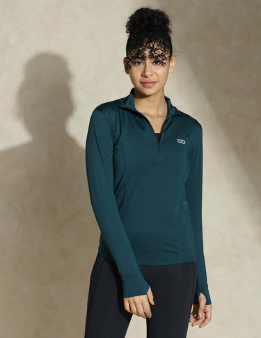 Shop-Women's Ath Runner Zip Neck Teal