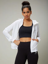 Premium white utility cargo jacket - Versatile and stylish fitness gift for her to upgrade her spring workout wardrobe