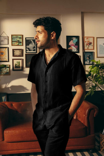 Black Cuban Collar Shirt