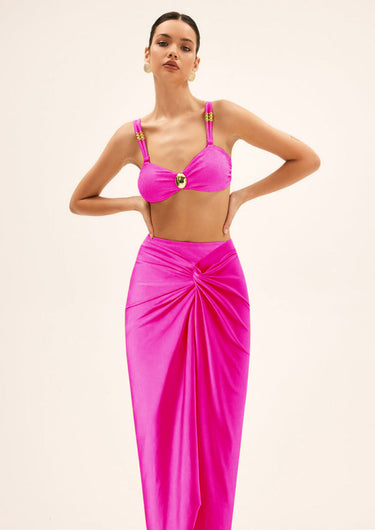 Bright Pink High Waist Beach Bikini Skirt Set