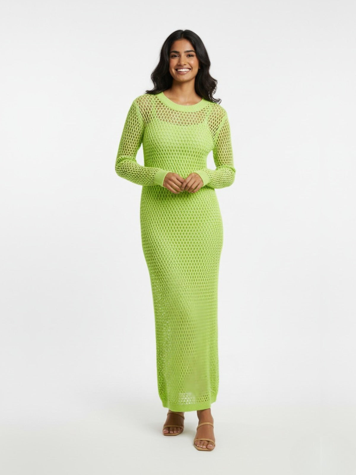Neon Green Maxi Beachwear Knit Dress