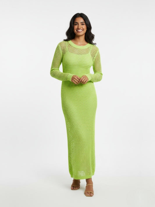 Neon Green Maxi Beachwear Knit Dress