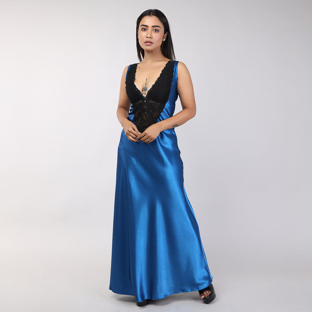 Teal Blue Satin Women's Bridal Nightgown Set