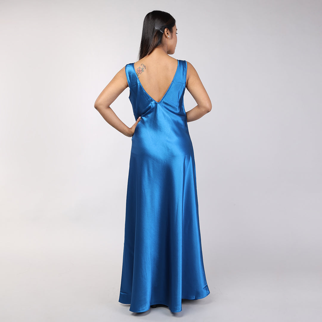 Teal Blue Satin Women's Bridal Nightgown Set