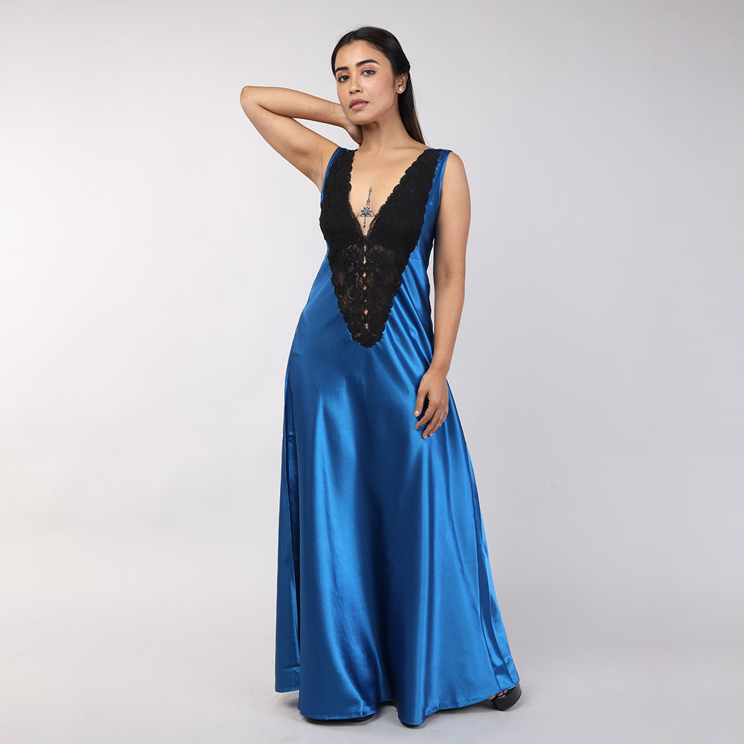 Teal Blue Satin Women's Bridal Nightgown Set