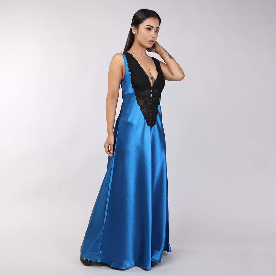 Teal Blue Satin Women's Bridal Nightgown Set