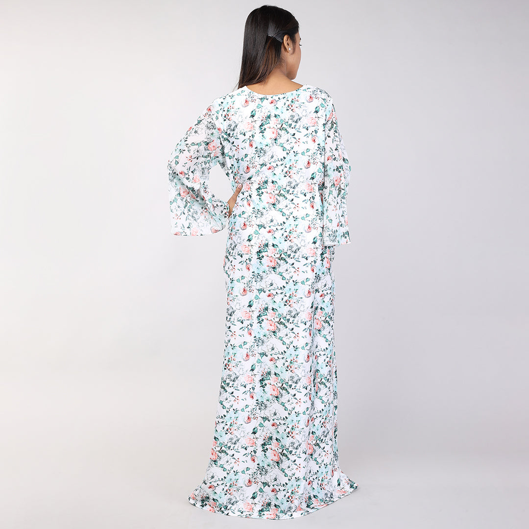 Women OffWhite Floral Print Satin Nighty