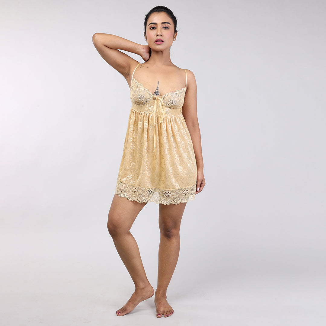 Stylish Women's Golden Net Mesh Spaghetti Strap Sleepwear Collection