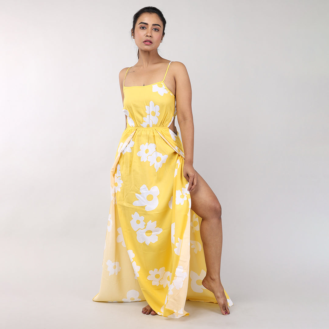 Women Yellow Floral Print Rayon Beach Wear