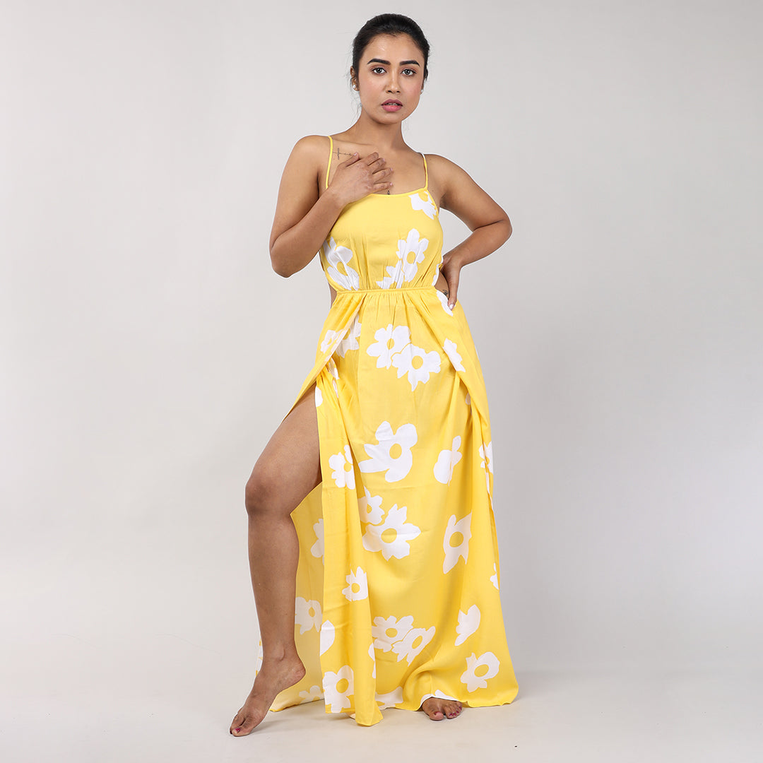 Women Yellow Floral Print Rayon Beach Wear