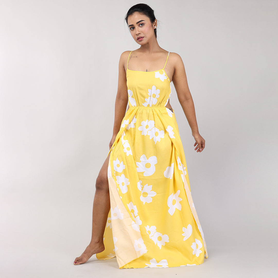 Women Yellow Floral Print Rayon Beach Wear