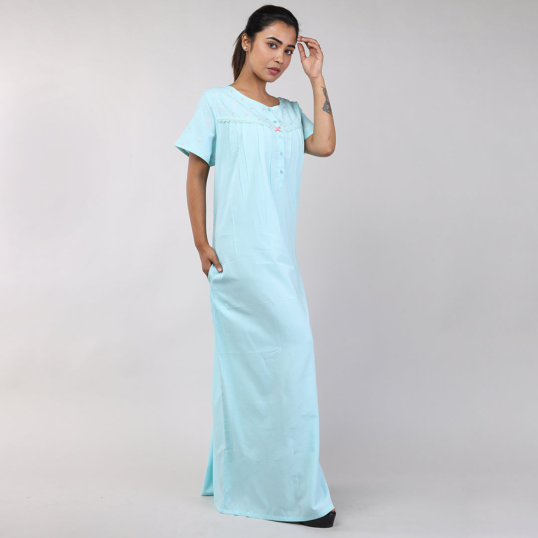 Women Blue Bizzy Lizzy Cotton Nighty