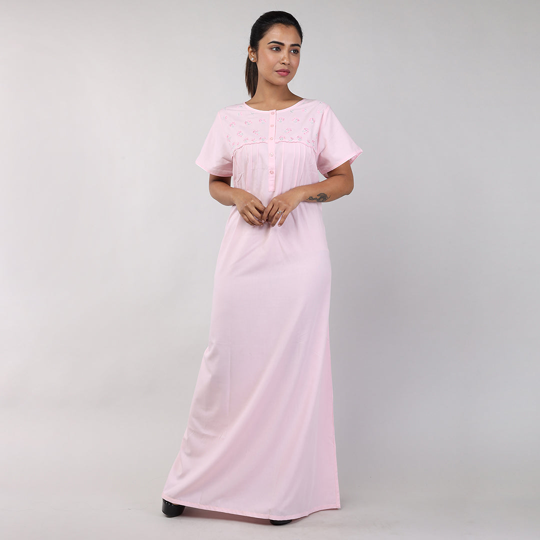 Women Pink Plain Bizzy Lizzy Cotton Nighty