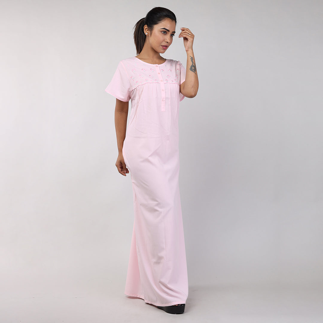 Women Pink Plain Bizzy Lizzy Cotton Nighty