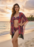 Crimson Cascade Sheer Sarong Cover-Up