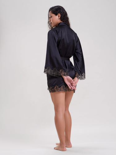 Ella Black Robe With Embroidered Sleeves