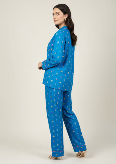 Azure Bloom Rayon Cotton Printed Pajama Set
