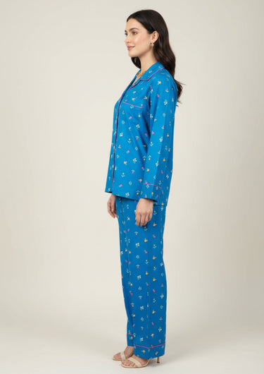 Azure Bloom Rayon Cotton Printed Pajama Set