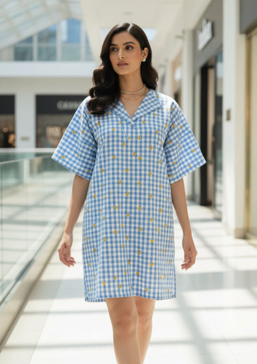 Bluebell Check Embroidered Sleep Shirt