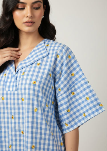 Bluebell Check Embroidered Sleep Shirt