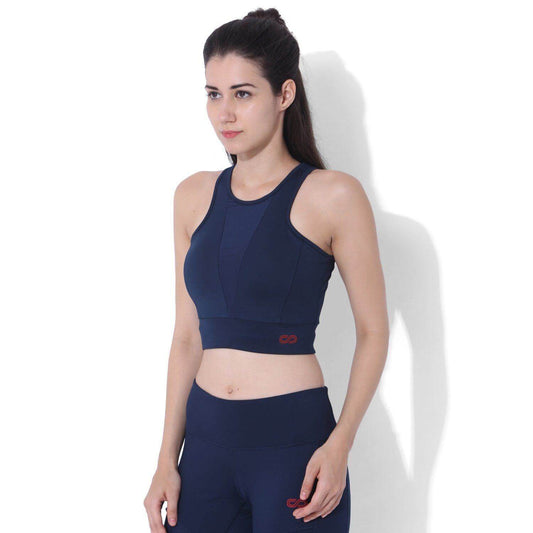 Padded Biker Crop Top Navy