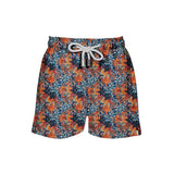 House of Malabaar boy's swim shorts with a fall foliage print.
