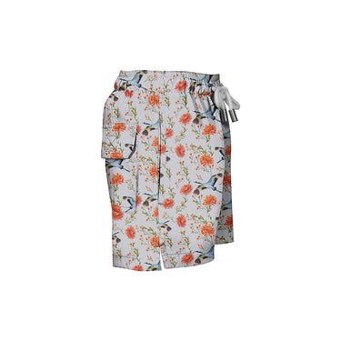 House of Malabaar boy's swim shorts with flying crane print.
