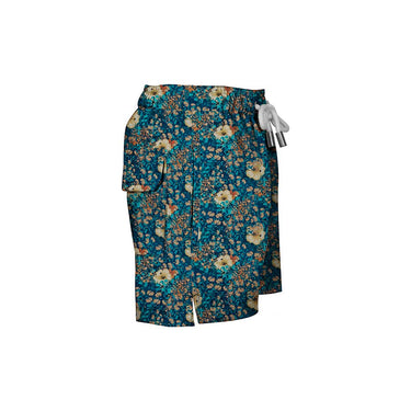 House of Malabaar boy's swim shorts with tropical leaves and hibiscus flowers.