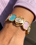 Pearled Blossom Cuff Bracelet – close-up worn