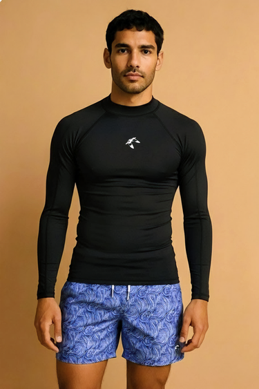 Men's Surfing Rash Guard Long Sleeve - Borne Black
