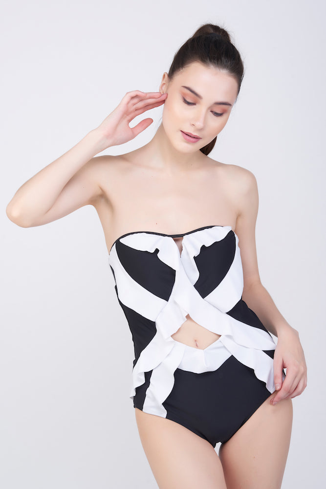 KAI Monochrome Frill Swimsuit