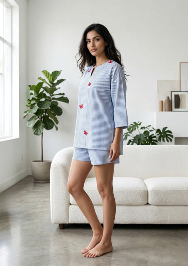 Azure Stripe Butterfly Lounge Set