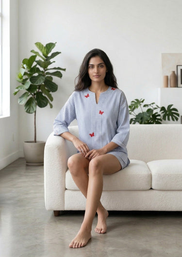 Azure Stripe Butterfly Lounge Set