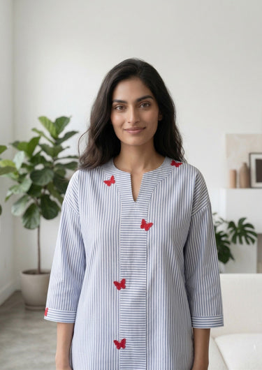 Azure Stripe Butterfly Lounge Set