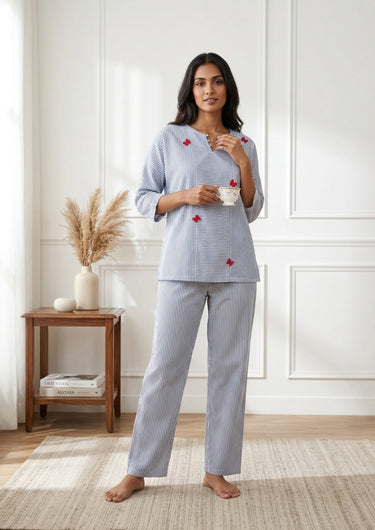 Azure Butterfly Stripe Night Set