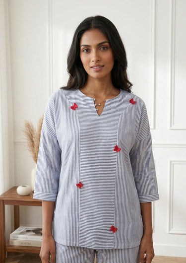Azure Butterfly Stripe Night Set
