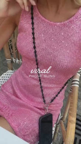 Black Crystals Crossbody Phone Sling