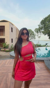 Sangria One Shoulder Cut-Out Swimdress