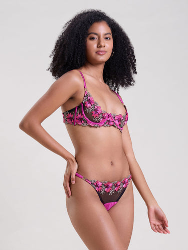 Iris Embroidered Quarter Cup Bra & Thong Set