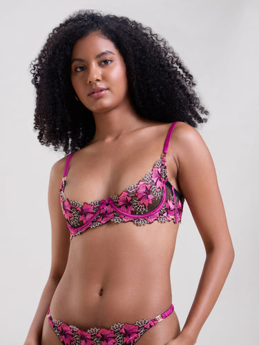 Iris Embroidered Quarter Cup Bra & Thong Set