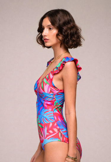 Red Tropical Ruffle Swimsuit