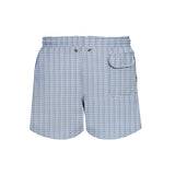 House of Malabaar boy's abstract wave print swim shorts with back pocket.