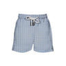 House of Malabaar boy's abstract wave print swim shorts with two side and one back pocket..
