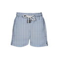 House of Malabaar boy's abstract wave print swim shorts with two side and one back pocket..