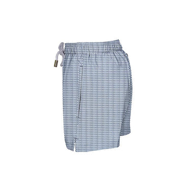 House of Malabaar boy's abstract wave print swim shorts.