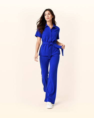 Luminous Blue Waffle High-Rise Wide-Leg Pant