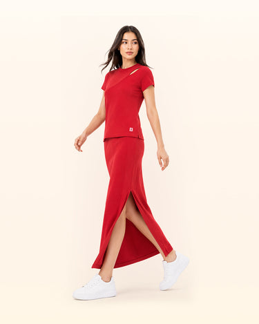 Crimson Terry Straight Skirt